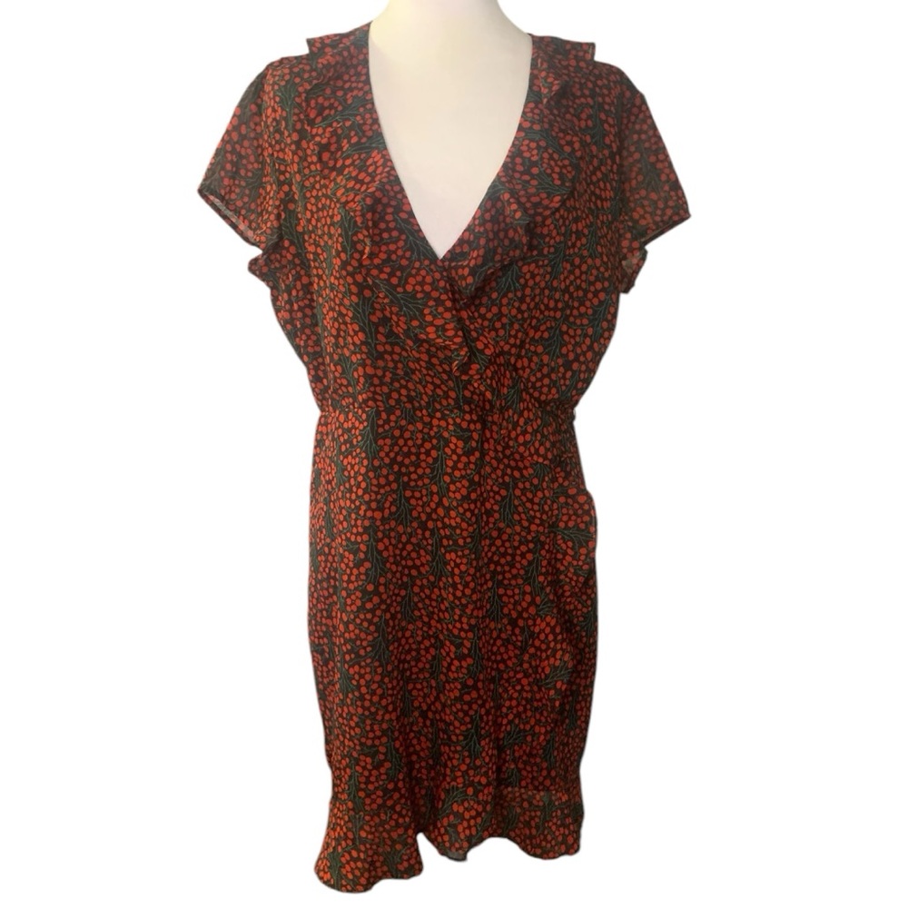 Bardot XL/US 12 Cherry Print Ruffle Feminine Retro Inspired Flirty Mini Dress